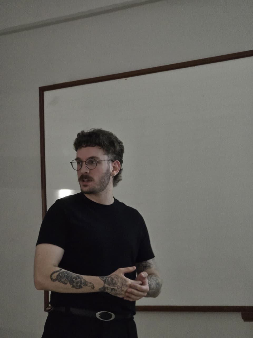 Mid-lecture at the whiteboard